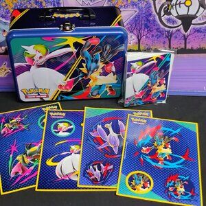 Pokemon Lunch Box Mega Evolution Eevee Toy Tin Storage Container Sticker Folder